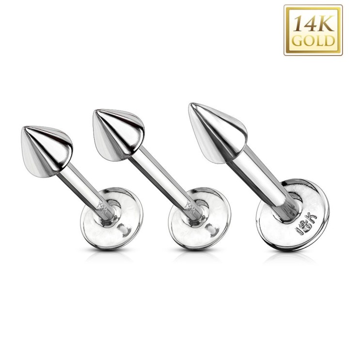 Piercing Labret Or Blanc 14K Véritable Spike