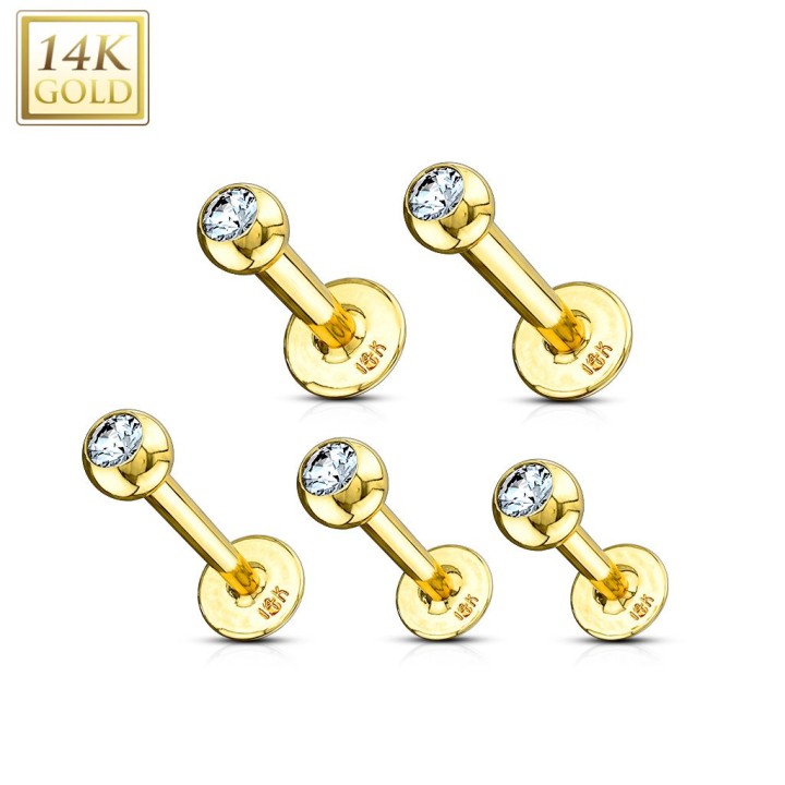 Piercing Labret Or 14K véritable, Boule sertie d'un gemme