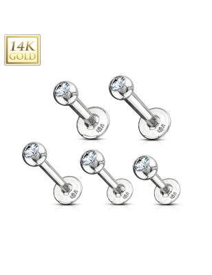 Piercing Labret Or Blanc 14K Véritable avec GEM