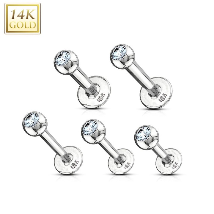 Piercing Labret Or Blanc 14K Véritable avec GEM