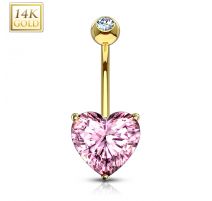 Piercing nombril Or 14 carats Pierre en Coeur rose