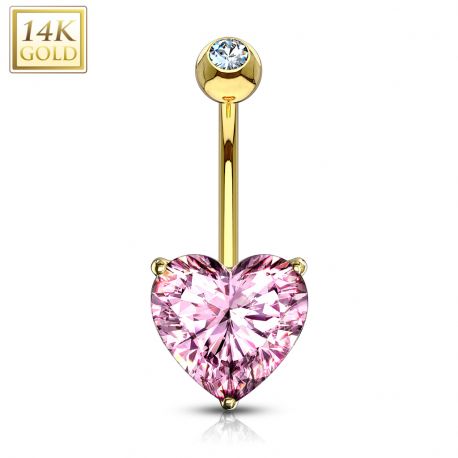 Piercing nombril Or 14 carats Pierre en Coeur rose