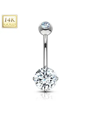 Piercing nombril Or Blanc 14K Pierre Zirconium blanche