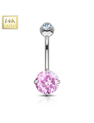 Piercing nombril Or Blanc 14K Pierre Zirconium rose