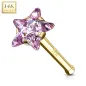 Piercing nez tige droite Or jaune 14K Etoile rose