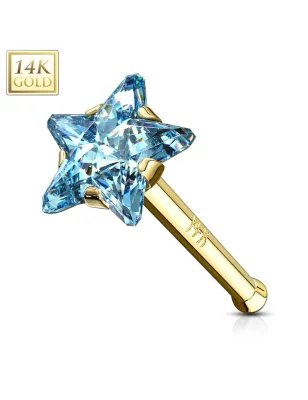Piercing nez tige droite Or jaune 14K Etoile turquoise