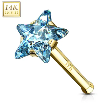 Piercing nez tige droite Or jaune 14K Etoile turquoise