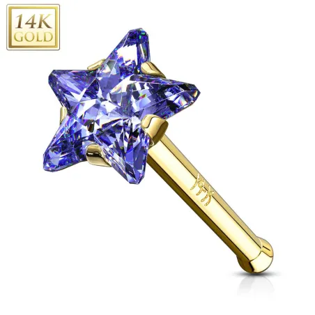 Piercing nez tige droite Or jaune 14K Etoile tanzanite