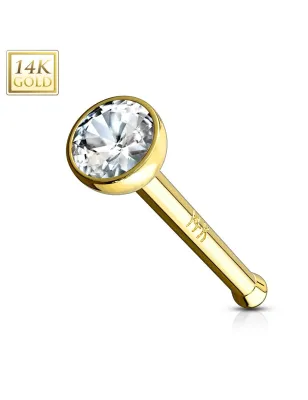 Piercing nez tige droite Or 14K GEM Serti "Clos"  - Bijou Piercing Nez