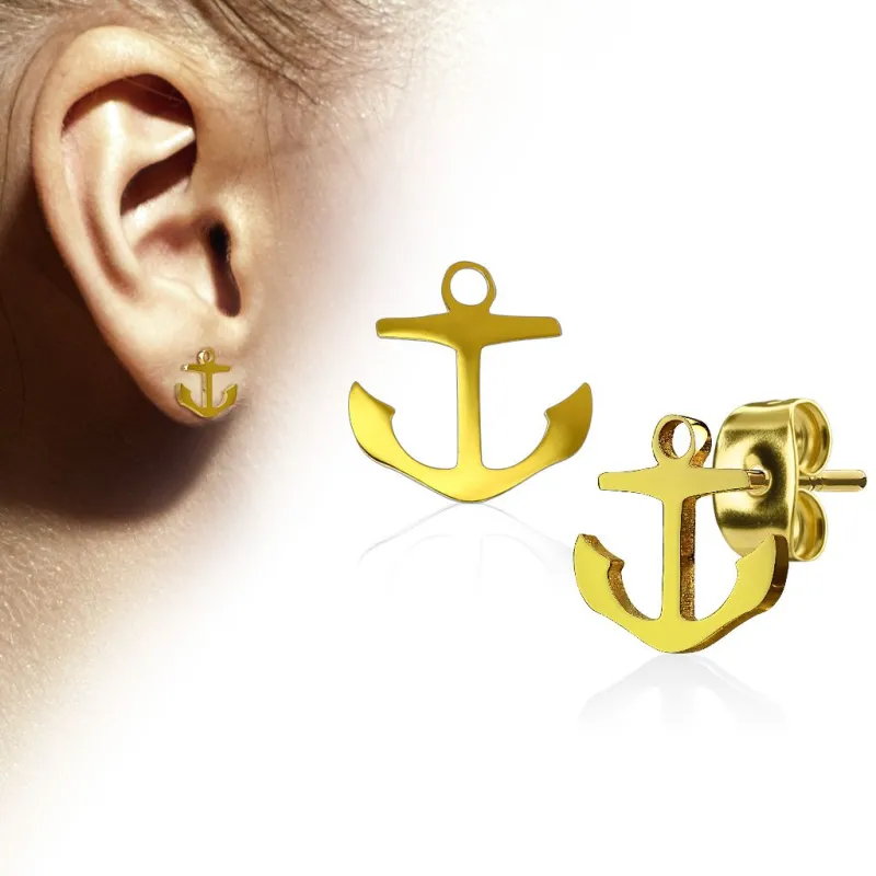Paire boucles d'oreilles clous ancre marine doré Paire boucles d'oreilles clous ancre marine doré