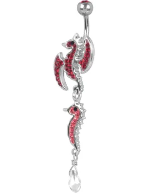 Piercing nombril Crystal Evolution Swarovski Hippocampe ailes rouge