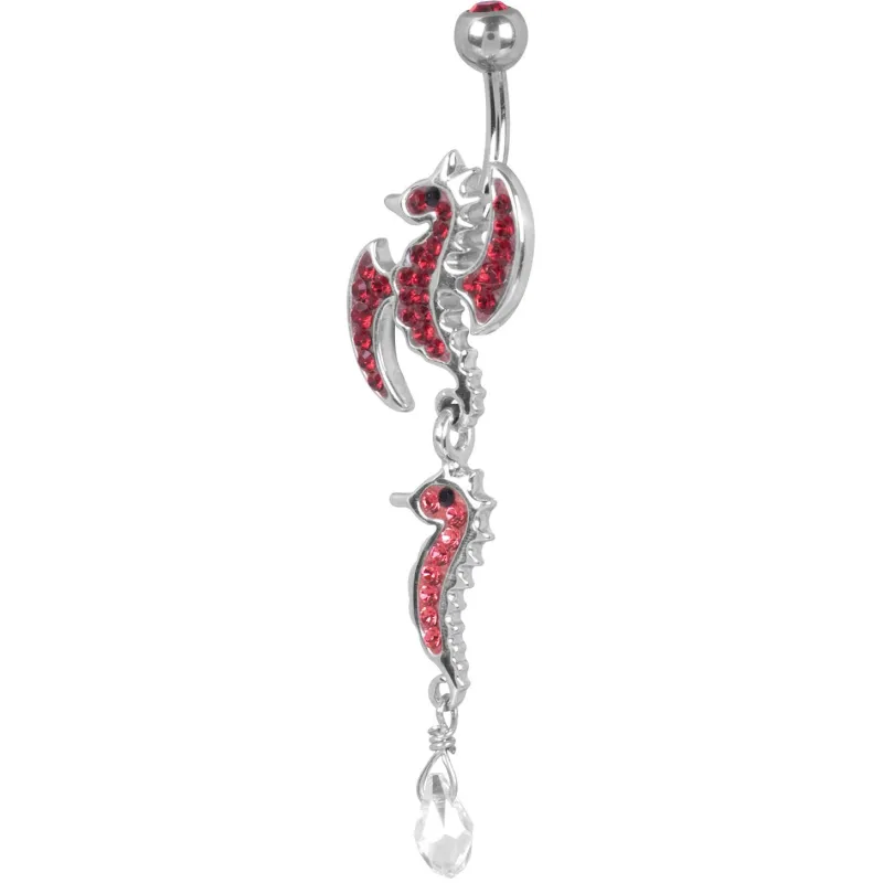 Piercing nombril Crystal Evolution Swarovski Hippocampe ailes rouge