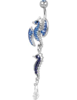 Piercing nombril Crystal Evolution Swarovski Hippocampe ailes bleu