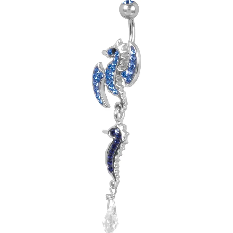 Piercing nombril Crystal Evolution Swarovski Hippocampe ailes bleu