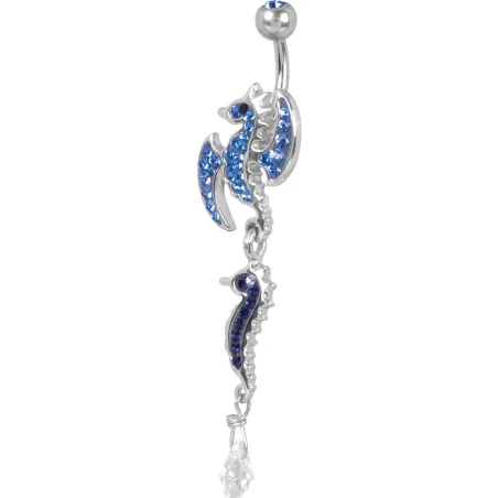 Piercing nombril Crystal Evolution Swarovski Hippocampe ailes bleu