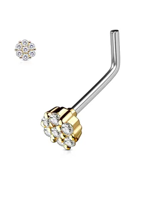 Piercing nez tige en L sept strass doré