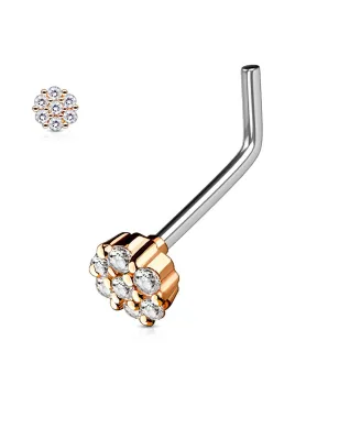 Piercing nez tige en L sept strass or rosé