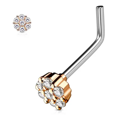 Piercing nez tige en L sept strass or rosé