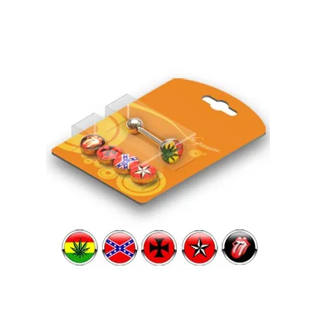 Pack Piercing Langue Acier Logos Cannabis / Rebelle - Bijou Piercing Langue