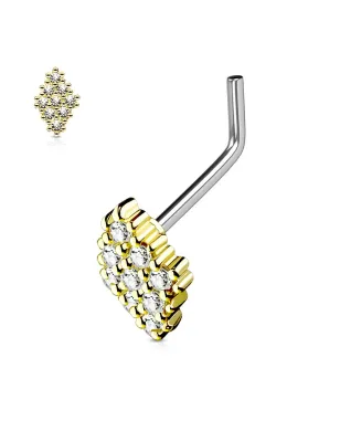 Piercing nez tige en L losange doré 9 strass