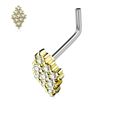 Piercing nez tige en L losange doré 9 strass
