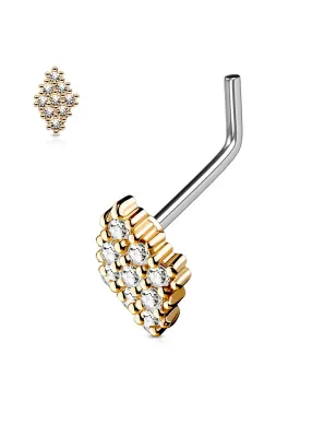 Piercing nez tige en L losange or rosé 9 strass