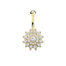 Piercing nombril dahlia doré cristaux