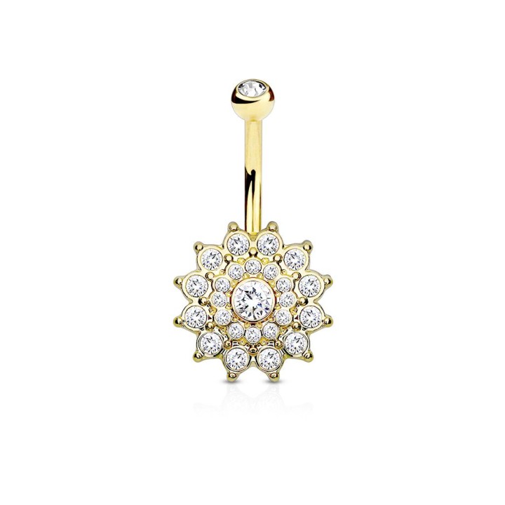 Piercing nombril dahlia doré cristaux