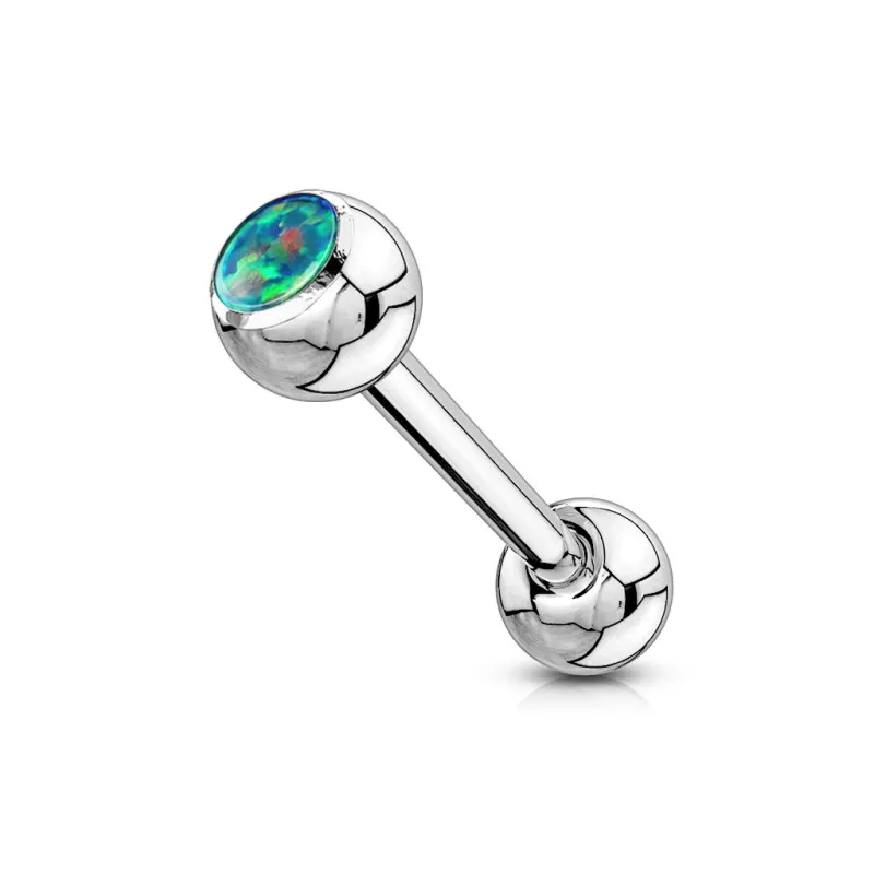 Piercing langue barbell opale verte