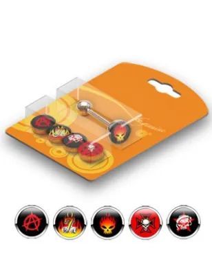 Pack Piercing Langue Acier Logos Tête de mort - Bijou Piercing Langue