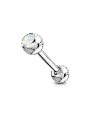Piercing langue barbell opale blanche