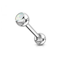 Piercing langue barbell opale blanche