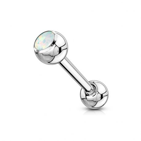 Piercing langue barbell opale blanche