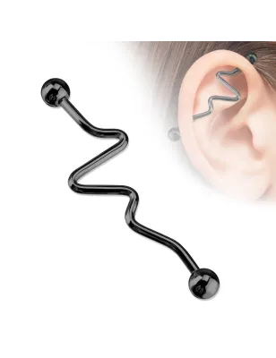 Piercing oreille Industriel ZigZag Noir