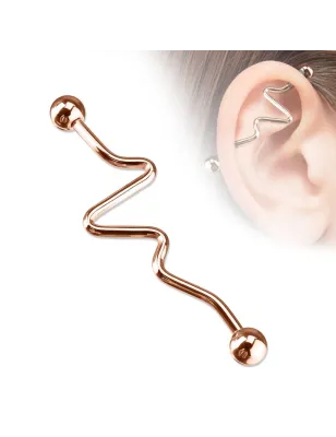 Piercing oreille Industriel ZigZag Or Rose