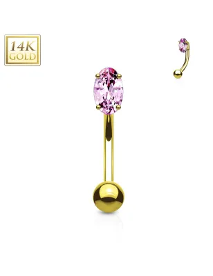 Piercing arcade Or 14K Pierre Zirconium Ovale Rose