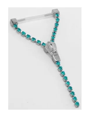 Piercing Téton Bioplast Fermeture Eclair Gemmes Turquoise - Bijou Piercing Téton