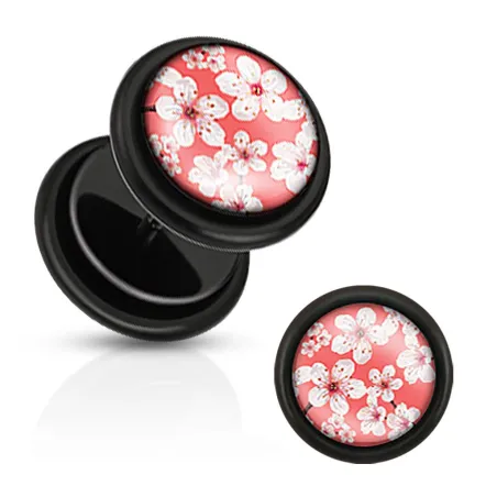 Piercing faux plug fleur de cerisier rouge