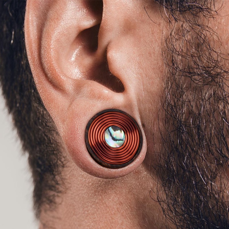Plug Piercing En Bois Avec Centre étain Doré Concave - Pour Oreilles, Style Unique