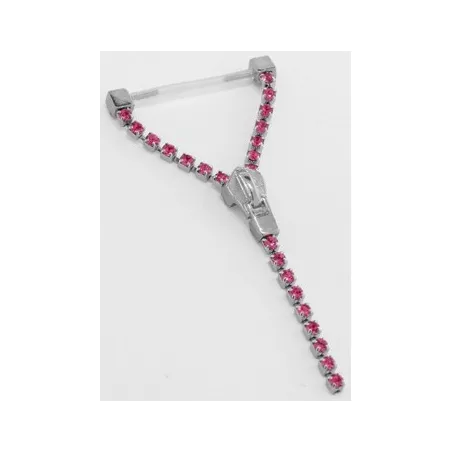Piercing Téton Bioplast Fermeture Eclair Gemmes Rose - Bijou Piercing Téton
