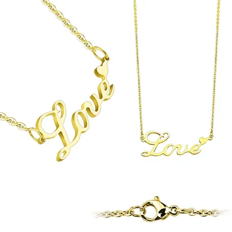Chaine en acier inoxydable doré avec pendentif LOVE