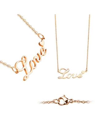 Chaine en acier inoxydable or rose avec pendentif LOVE