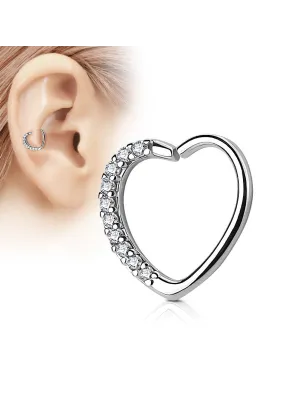 Piercing cartilage daith coeur strass argenté