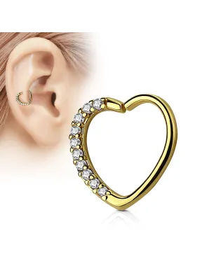 Piercing oreille cartilage daith coeur strass plaqué or