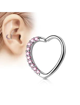 Piercing oreille cartilage daith coeur strass roses