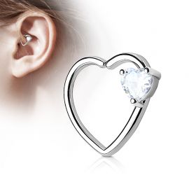 Piercing cartilage daith gemme coeur blanc