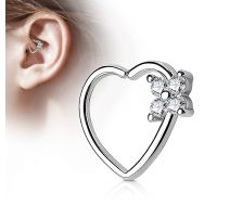 Piercing cartilage daith coeur quatre gemmes argenté