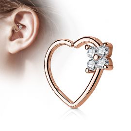 Piercing oreille cartilage daith coeur quatre gemmes plaqué or rose