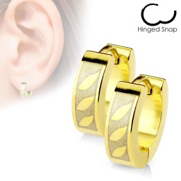 Paire Boucles d'oreille Anneaux Plaqué Or Feuilles Tribales