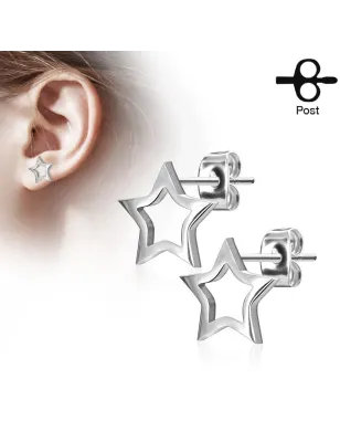 Paire boucles d'oreilles clous étoile silhouette argenté